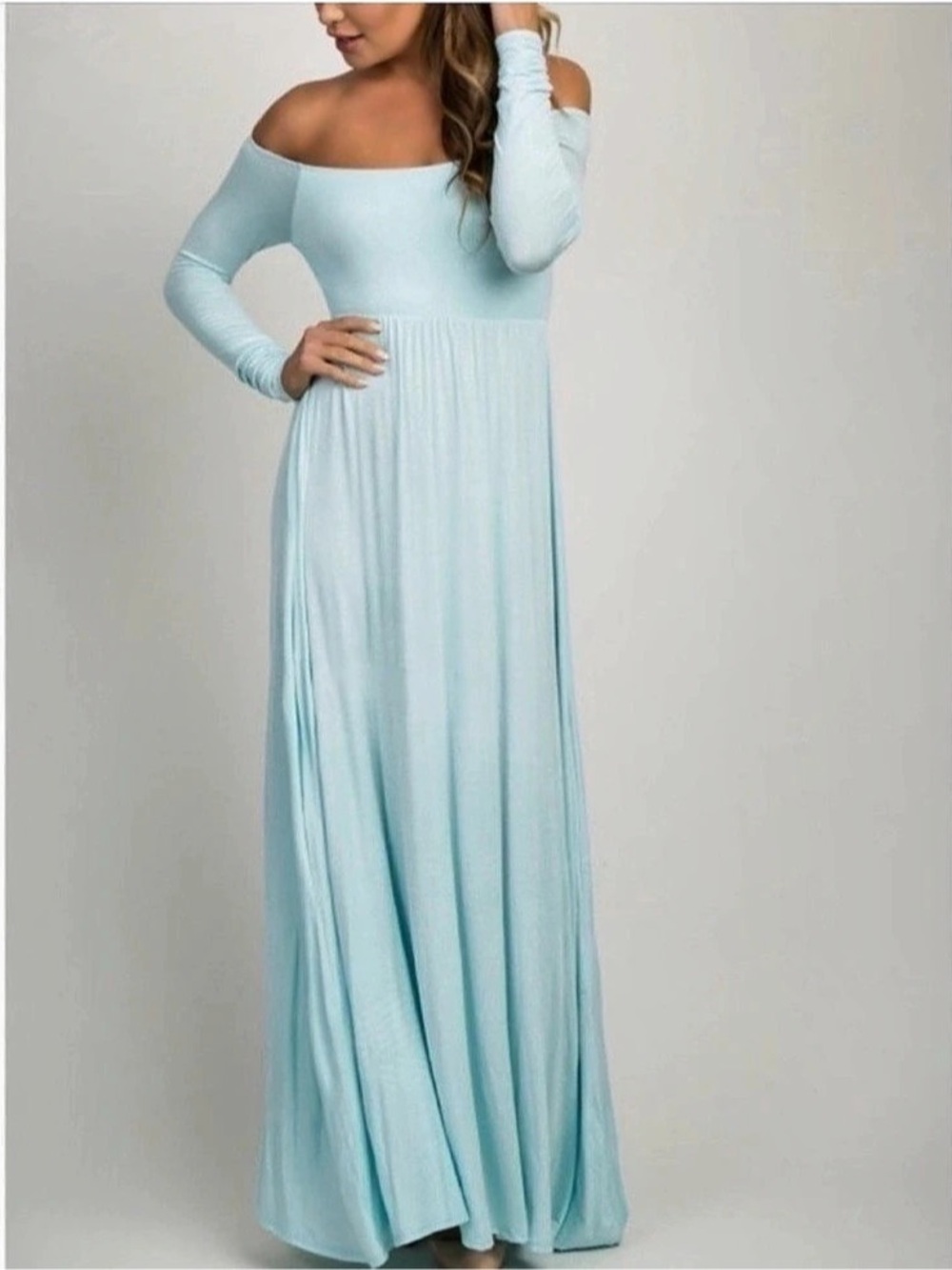 Pink Blush Maternity Maxi Off-Shoulder Dress in Blue Size Medium Baby Shower dre